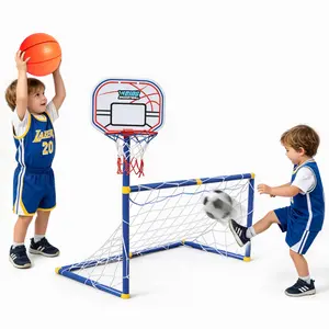 2-in-1 Toddler Basketball & Soccer Goal Set with 2 Balls, Indoor Outdoor Interactive Sports Center Toys for Kids, Baby Toddlers Birthday Gifts for Boys Girls