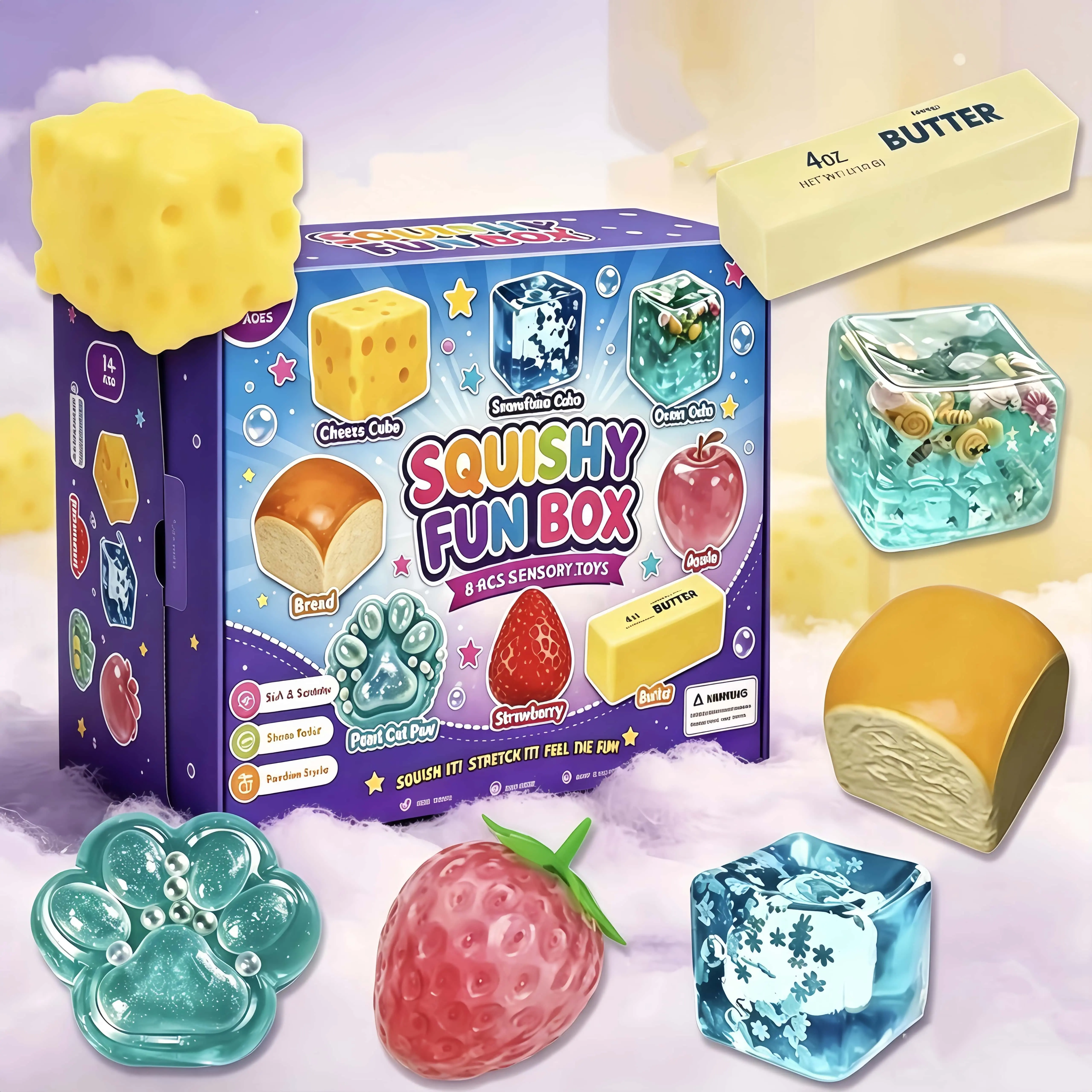 8-Piece Cute Animal Squishy Gift Pack, Malt Sugar Slow-Rebound Fidget, Assorted Sensory Stress Relief Bundle, Perfect Party Favor & Holiday Present-MM