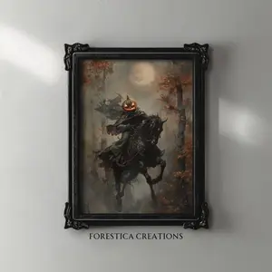 Pumpkin Rider | Dark Moody Artwork, Halloween Prints, Goth Witch Home Decor, Dark Academia, Gothic Home Decor, Oil Unframed  Aesthetic