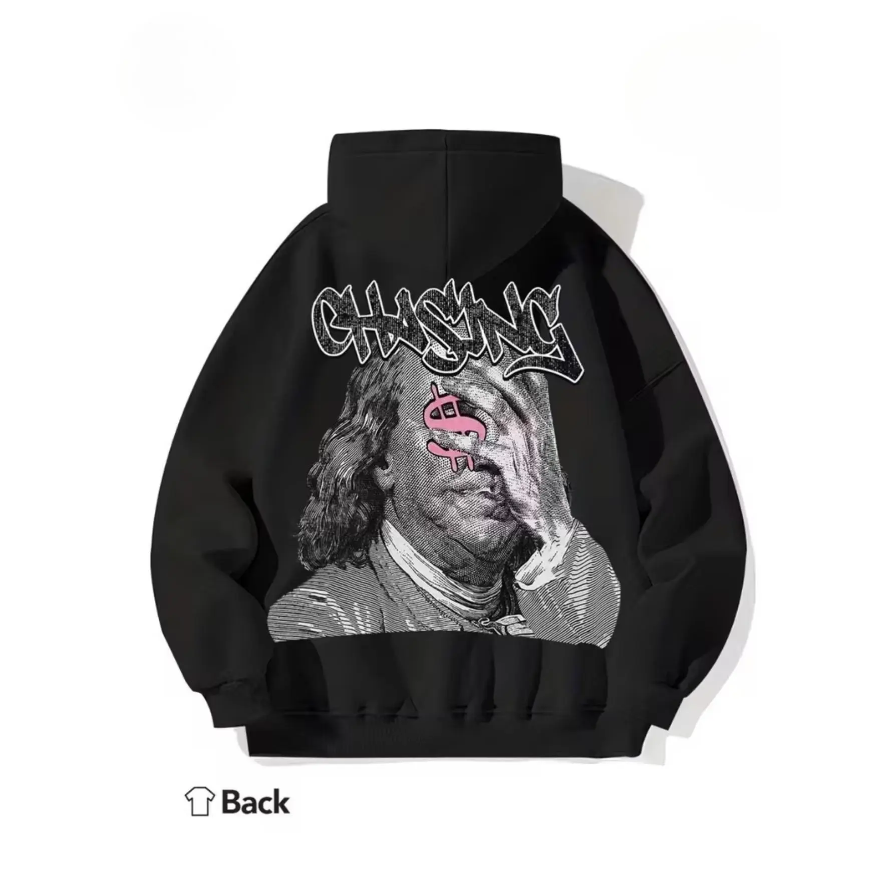 Men's Benjamin Franklin "CHASING" Graffiti Hoodie - Soft Fleece, Long Sleeve, Kangaroo Pocket, Casual & Versatile, Ideal Autumn/Winter Gift, Gift for Friends|Graffiti Print Hoodie|Cotton Fleece Hoodie, Essential Hoodie