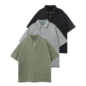 Gihuo Unisex 3PCS Mens Polo Shirts Cotton Acid Wash Oversized Tshirts Vintage Short Sleeve Baggy Tees Top Casual Biker Beige Plain Short Sleeve Womenswear Streetwear Tropical T-Shirt outfit Shortsleeve Classic Breathable Loose