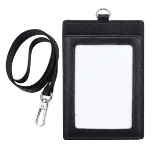 Genuine Leather Badge Holder with Lanyard – Vertical ID Holder for Work, Nurse, Office | Cowhide, 3 Card Slots, Gift Box