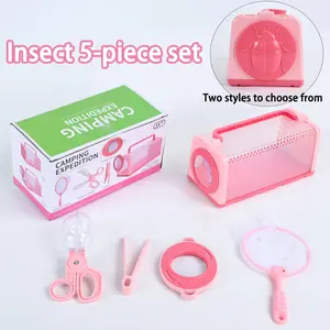 Children Outdoor Camping Adventure Insect Cage Observation Box Set, 5-Piece Toy Kit with Capture Net Clips Magnifying Glass Toys
