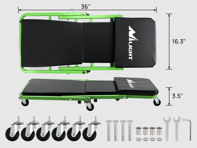 Nilight 36" Z Creeper - 2-in-1 Rolling Folding Car Seat, 36 inches Adjustable Roller Garage Chair Lay Down or Sit, 330LBS Capacity, Green Black Nilight 36" Z Creeper - 2-in-1 Rolling Folding Car Seat, 36 inches Adjustable Roller Garage Chair Lay Down or Sit, 330LBS Capacity, Green Black