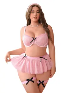 Sweet Date Night Plus Size Lingerie Set: Pink Bow Tutu for Romantic Evenings