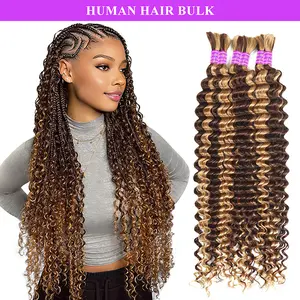 P4/27 Highlight Bulk Human Hair For Braiding Honey Blonde Deep Wave Human Hair Bundles No Weft Bundles For Women Hair Extensions