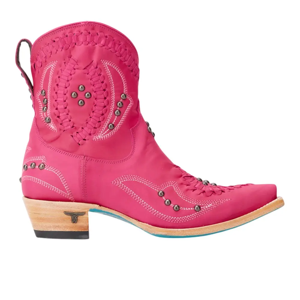 Lane Womens Cossette Embroidered Studded Snip Toe Bootie Casual Boots Ankle Low Heel 1-2" - Pink