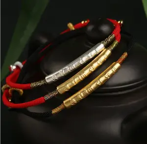 Dragon Knot Six Character Mantra Bracelet 99 Foot Silver Gold Plated Red Rope Chinese Knot Weaving Hand Rope