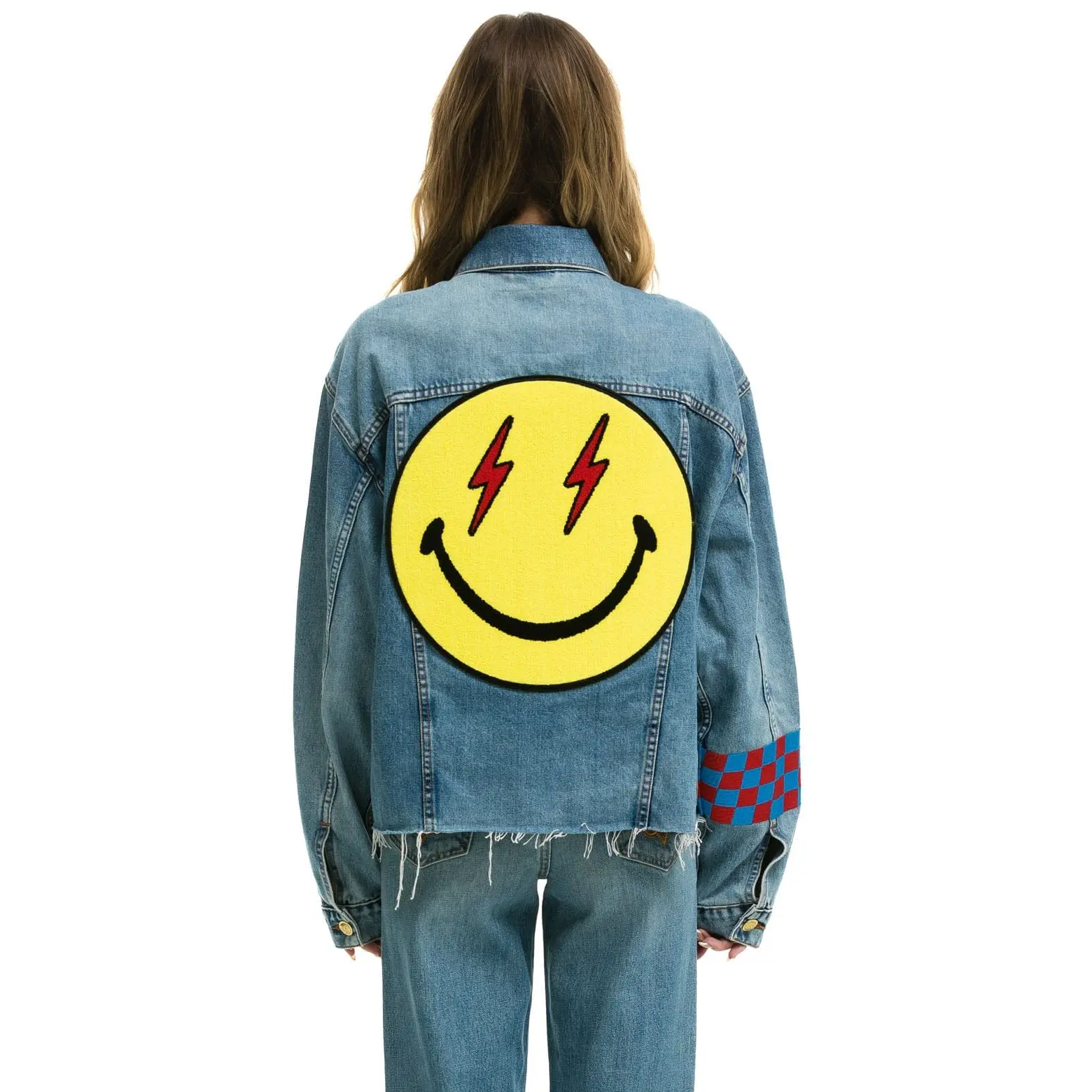 STOKED BOLT SMILEY OVERSIZED CUTOFF DENIM JACKET - VINTAGE STOKED BOLT SMILEY OVERSIZED CUTOFF DENIM JACKET - VINTAGE