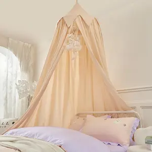 Bed Canopy for Kids, Girls Bed Curtain Bed Room Decor Hanging House Castle Reading Nook Dreamy Canopy(Light Yellow)