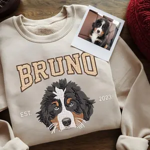 Pet Embroidered Sweatshirt, Embroidered Dog Hoodie, Custom Dog Face Embroidered Sweatshirt From Photo, Pet Lovers Gift, Gift For Mom W