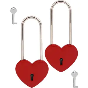 2pcs Love Lock 3.5" 50mm Heart Padlock Matte Red Single Heart Lock Love Padlock with Key for Bridge, Lovers, Wedding, Anniversary, Travel Present