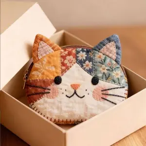 Women's Unique Mini Wallet Creative Cat Canvas Purse, Cute Kitty Design, Small Handbag for Daily Use, Fashionable and Practical