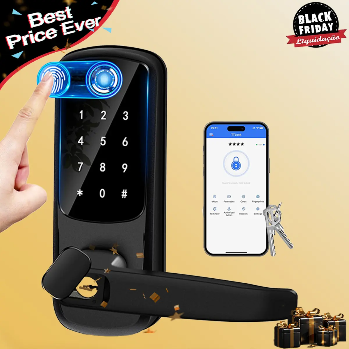 [Deals for You Days] EUERTE 5 in 1 Smart Door Lock with Handle, Digital Display, Keyless Entry, Suitable for Hotels, Offices, Homes, Room Accessories & Gifts Springtok FathersDayGift Electronic Door Lock