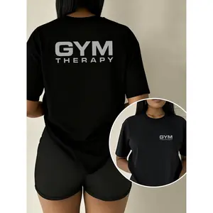 Female Round Neck Short-Sleeved T-Shirt - GYM THERAPY Double-Sided Print, Summer Elegant Chic, Casual OOTD, Daily Fashion, Everyday Style, Effortless Fashion, Comfortable Versatile Women's Top