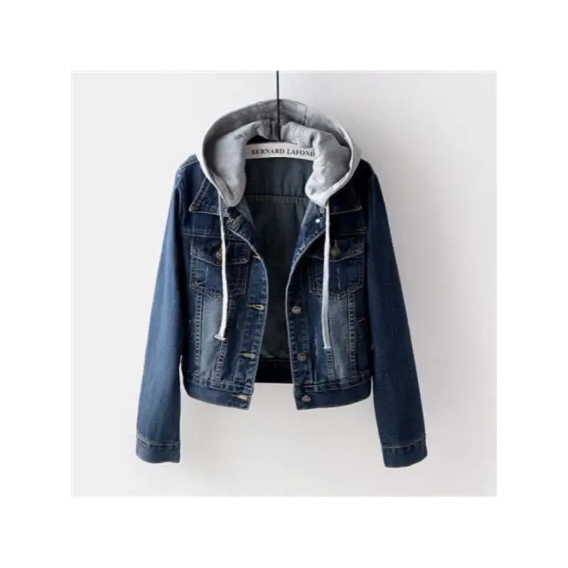 Women's Large Size Heavyweight Denim Jacket - Oversized Long Sleeve Hooded Coat with Button Front Closure, Heavy-Duty Blue Jeans Fabric, Machine Washable Winter Outerwear for Casual & Formal Outfits (Minimalist Street Style) - Comfortable &