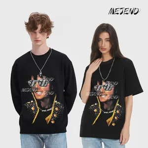 MeJend Unisex Graphic Tee, Oversized Rhinestone Shirt, 250gsm Cotton, Designer Crewneck T-Shirt, Casual Short Sleeve