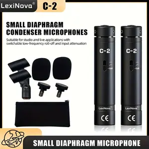 1pc/2pcs C-2 Pencil Condenser Microphone, Switchable low-frequency roll-off and input attenuation, Perfect for recording studios and live sound applications for acoustic guitar and drum kits, Professional Instrument Mic