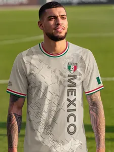Mexico Soccer Jersey with Map Inspired Design, Sporty Fitted Long Sleeve for All Seasons, Unique Animal and Ethnic Prints