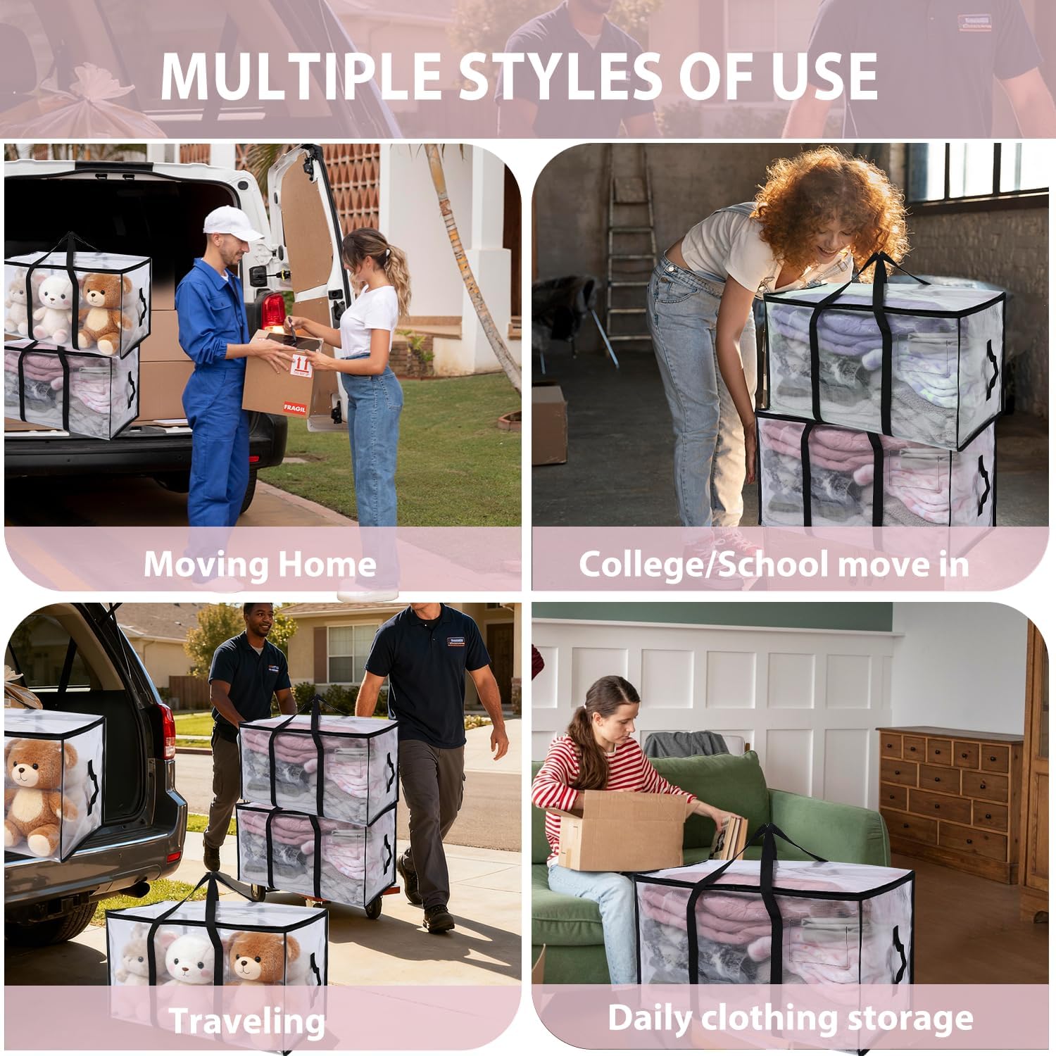 STOWM 6 Counts Heavy-Duty Extra Large Moving Bags Zippered Storage Blue for Clothes Tools Bulky Items Home Office Organization Quality Plastic Secure Space-Savers - Convenience