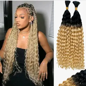 Cabello Humano para Trenzar Ondas de Agua para Trenzas Boho Ombre Negro Mezclado Rubio Decolorado 613 Extensiones de Cabello Humano a Granel 100g (3.53 oz) 2 Paquetes 100% Rizado de 16 pulgadas