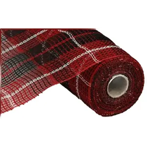 10.5" x 10yd Faux Jute Large Plaid Mesh – Red/Black/White