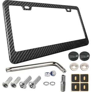 Carbon Fiber License Plate Frame - 100% Real Carbon Fiber Overlays Stainless Steel License Plate Frames |   Stainless Steel Anti-Theft License Plate Screws |   1PC Black Gloss Plate Frame