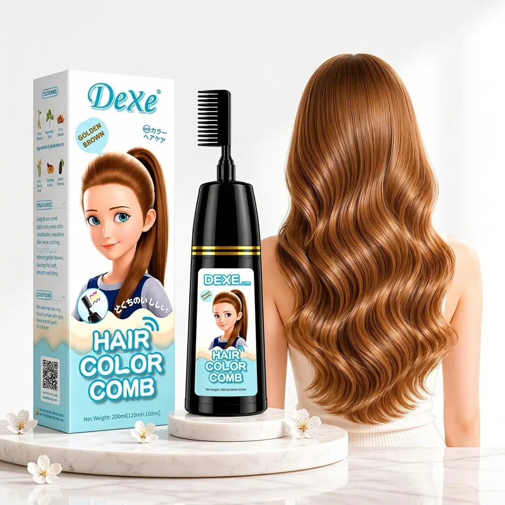 Home Use Integrated Comb Semi-Permanent Hair Dye Cream - Plant Essence, Mild, Non-Damaging, Long-Lasting, Fade-Resistant, Ash Brown & Ash Blonde Highlight Color Fixation