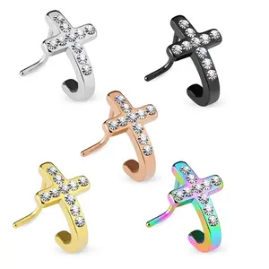 L Bend CZ Cross Nose Stud Rings Surgical Steel 20G L Shaped Nose Crawler Screw Studs Nostril Jewelry 1/4"