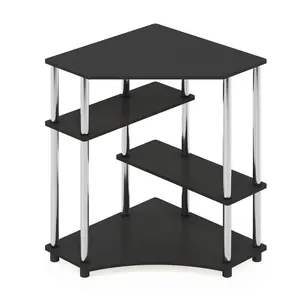 Small-space setup solved: the TURN-N-TUBE Desk in Americano/Stainless Steel gives you a corner desk with open shelf storage and a corner-friendly shape, making it a smart fit for a bedroom or home office corner.