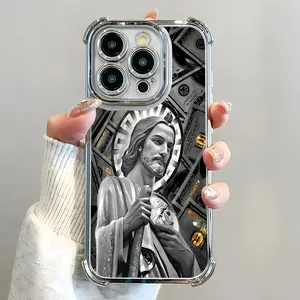 San Judas Tadeo Pattern Phone Case Electroplated Cover with Airbag Shockproof Soft TPU for iPhone X 11 12 13 14 15 16 17 Pro Max Plus Air Money Durable Lightweight Design