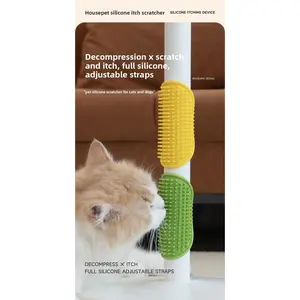 Self-Grooming Cat & Dog Corner Scratcher with Secure Tie Strap Wall-Mounted Pet Scratching Pad for Itching & Entertainment Decompression x Scratch and Itch Full Silicone Adjustable Straps