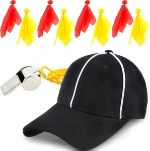 10 Pcs Challenge Flag Referee Hat Set Official Football Hat with 8 Penalty Flags & Stainless Steel Whistle for Sports Fan Football Games Party Accessory