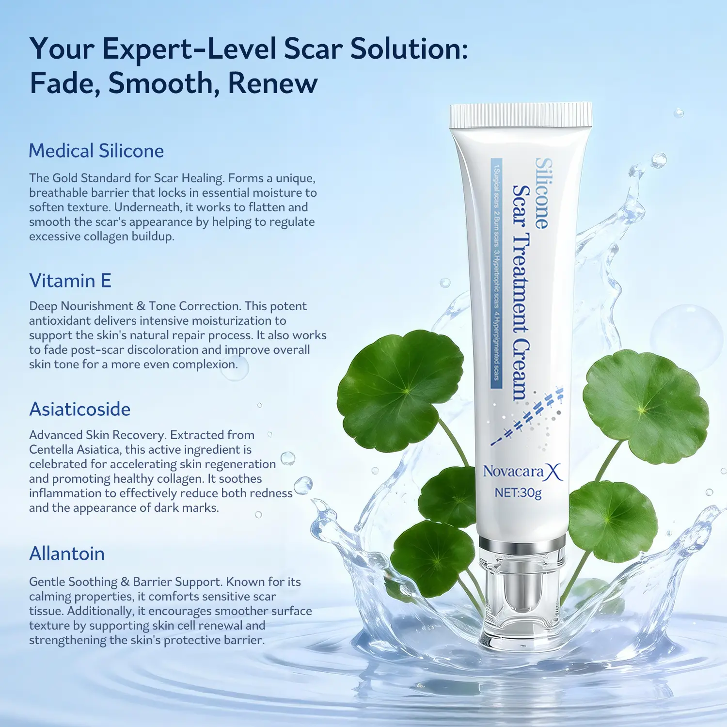 NovacaraX Advanced Silicone Scar Gel Professional Skin Smoothing