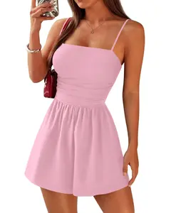 BTFBM Summer Rompers For Women 2026 Casual One-Piece Spaghetti Strap Sleeveless Shorts Jumpsuit Beach Vacation Outfits