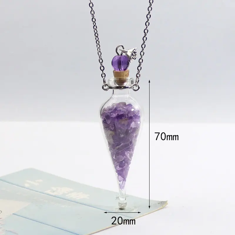 Amethyst long water droplet glass neckla