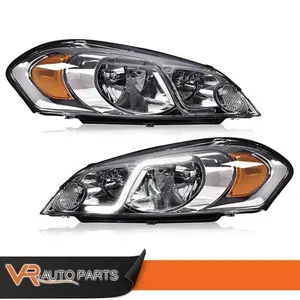 Fit For 2006-2016 Chevy Impala Amber Corner Chrome Housing Headlights W/ LED DRL, Pair Set