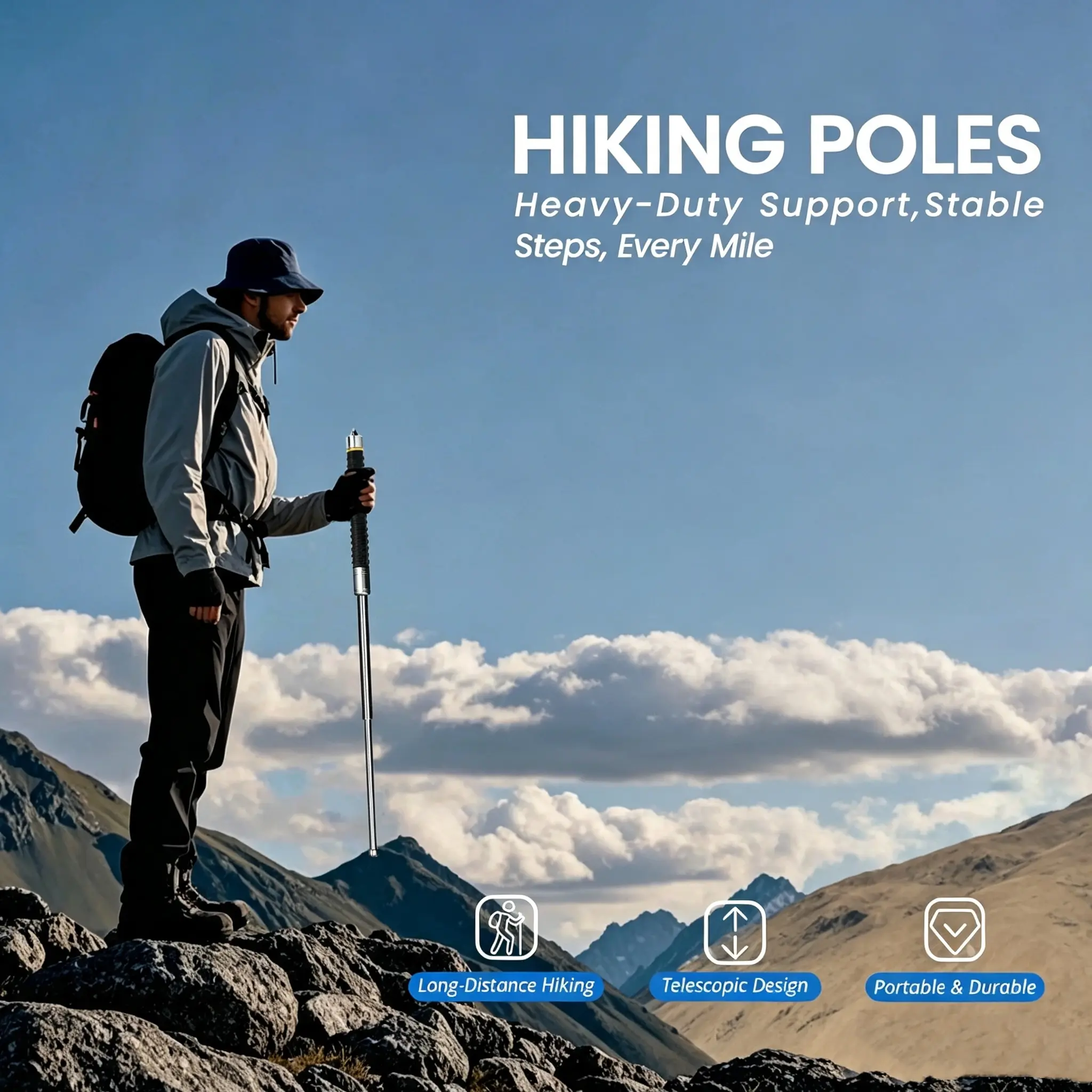 telescopic outdoor hiking pole, durable and portable long distance walking sticks, car emergency tools, women safety and self defense tools, road trip gear
