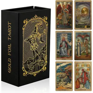 Tarot Card with Guide Book, 1 Box Gold Foil Tarot Card, Waterproof & Durable Tarot Deck, Party Game Cards, Party Gifts for Beginners