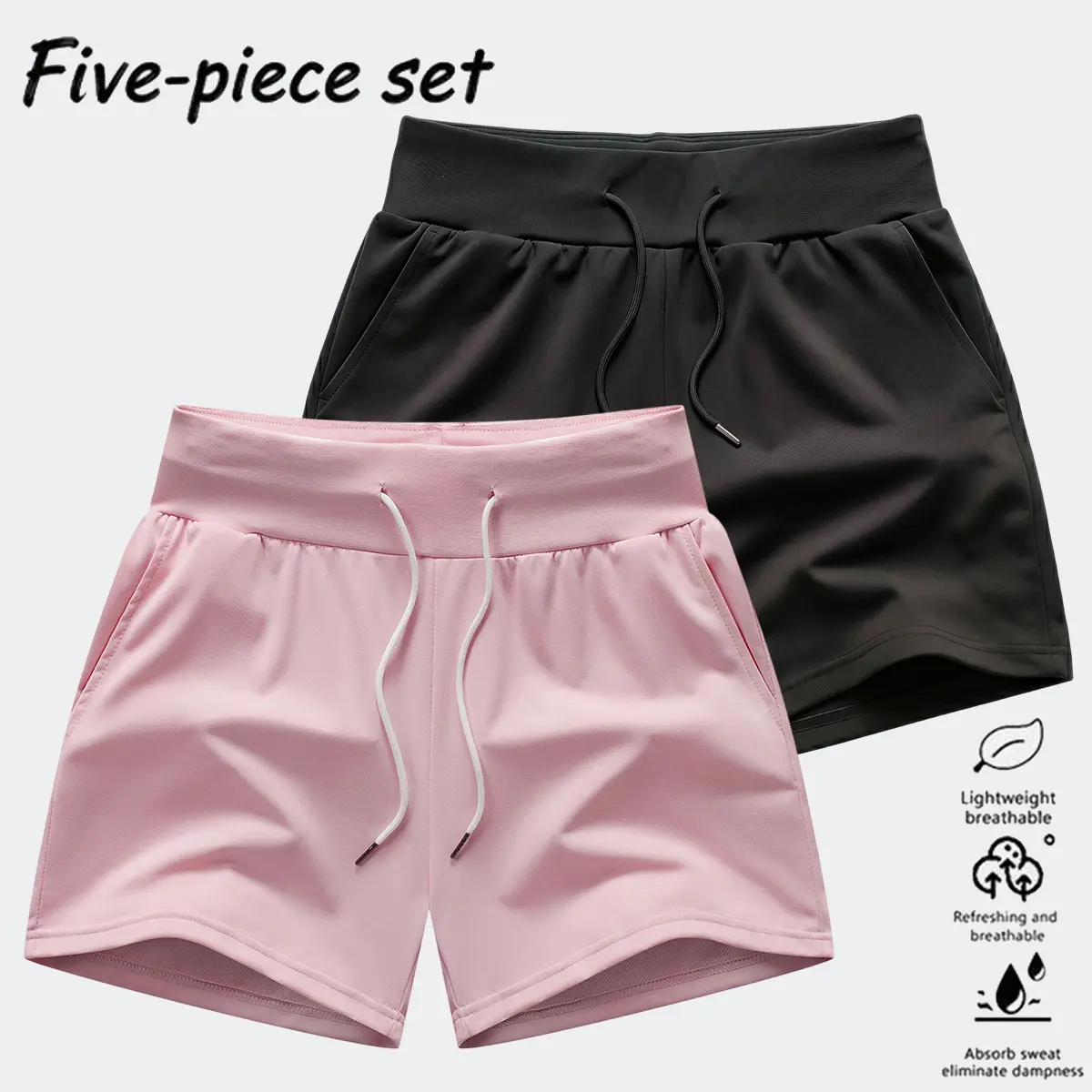 JOGWAVE 2PCS Women’s Athletic Shorts with Pockets – Elastic Running & Fitness Shorts, Suitable for Exercise & Training | Machine Washable Stretch Sports Shorts (Non-Transparent)