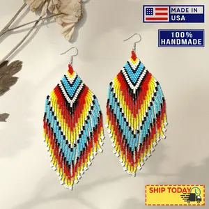 Big Sun Colors Hook Beaded Handmade Earrings For Women