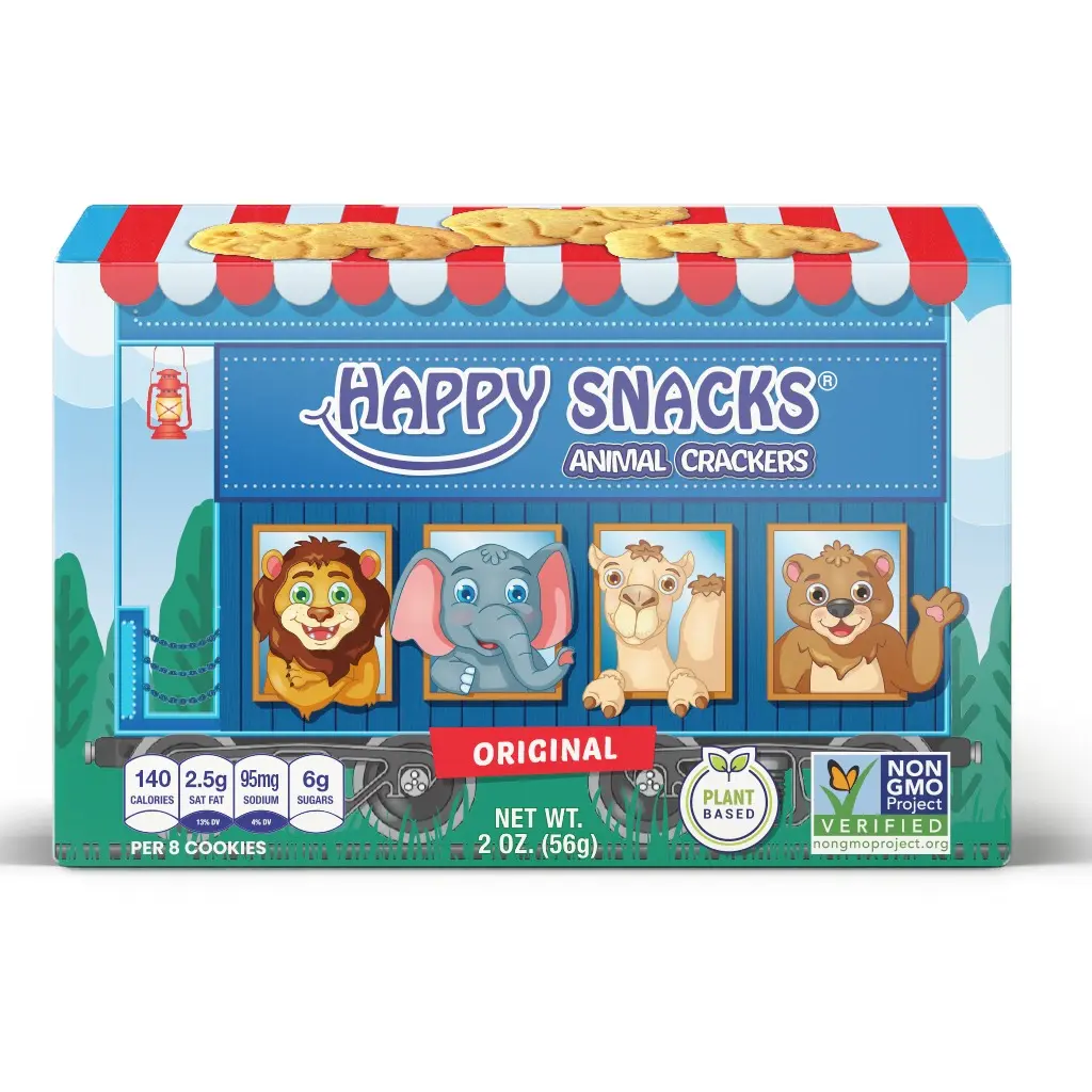 Happy Snacks Vanilla Animal Crackers - Case of 12, 2 Oz Boxes