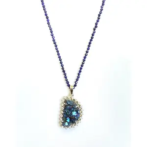 Peacock Ore/Bornite Pendant in Blue Lapis 2-3 mm Size Faceted Beads Strand Necklace