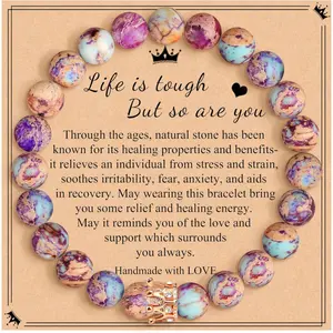 Royal Jasper Crown Bracelet for Women - Inspirational Healing Stone Jewelry with Encouragement Card - Perfect for Birthdays Christmas Graduation & Get Well