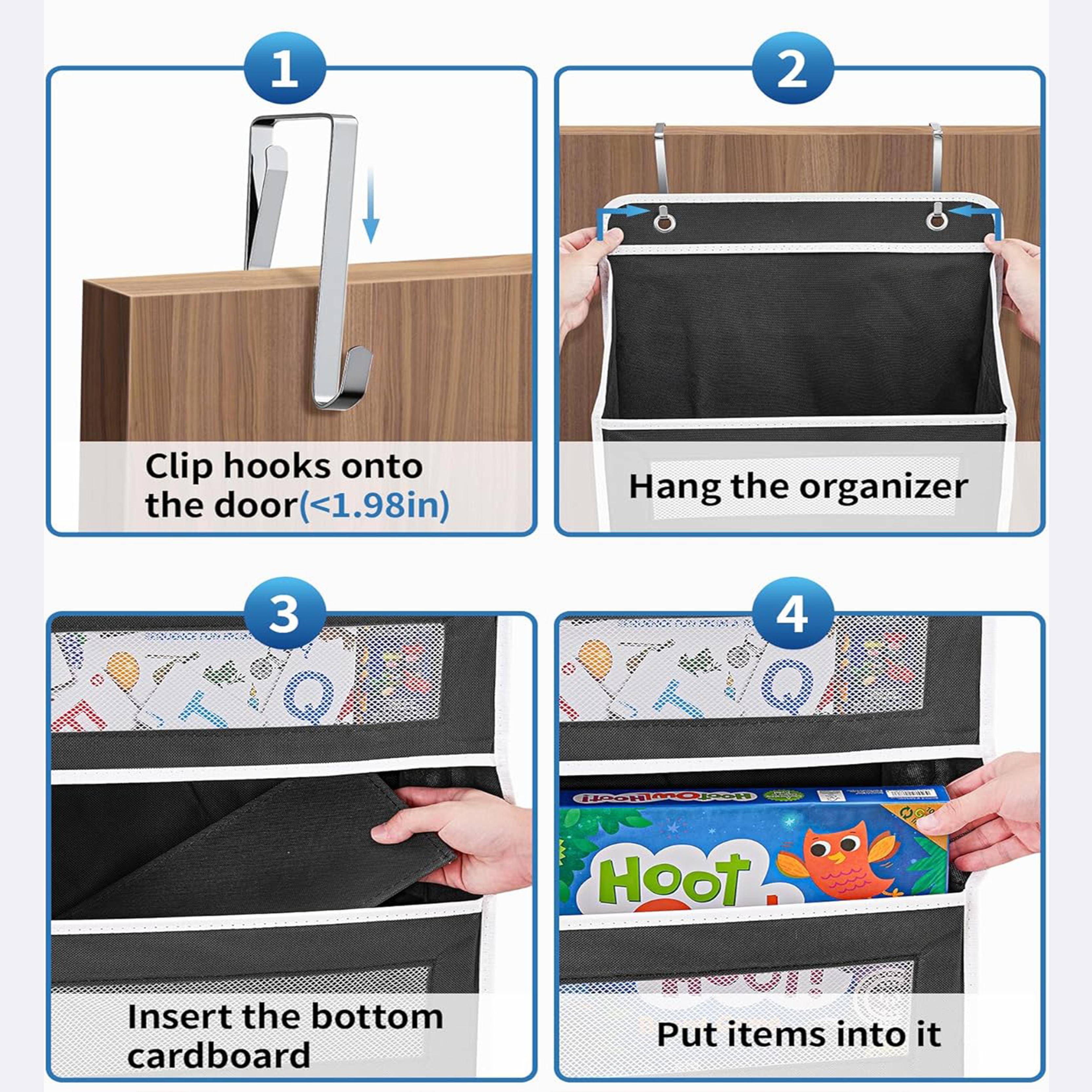 Anti-Tilt Over-The-Door Hanging Bag with 5 Pockets | 44 lb Capacity Weekly Organizer for Clothing, Diapers & Wipes. Perfect for Bedroom, Bathroom, Dorm Storage.