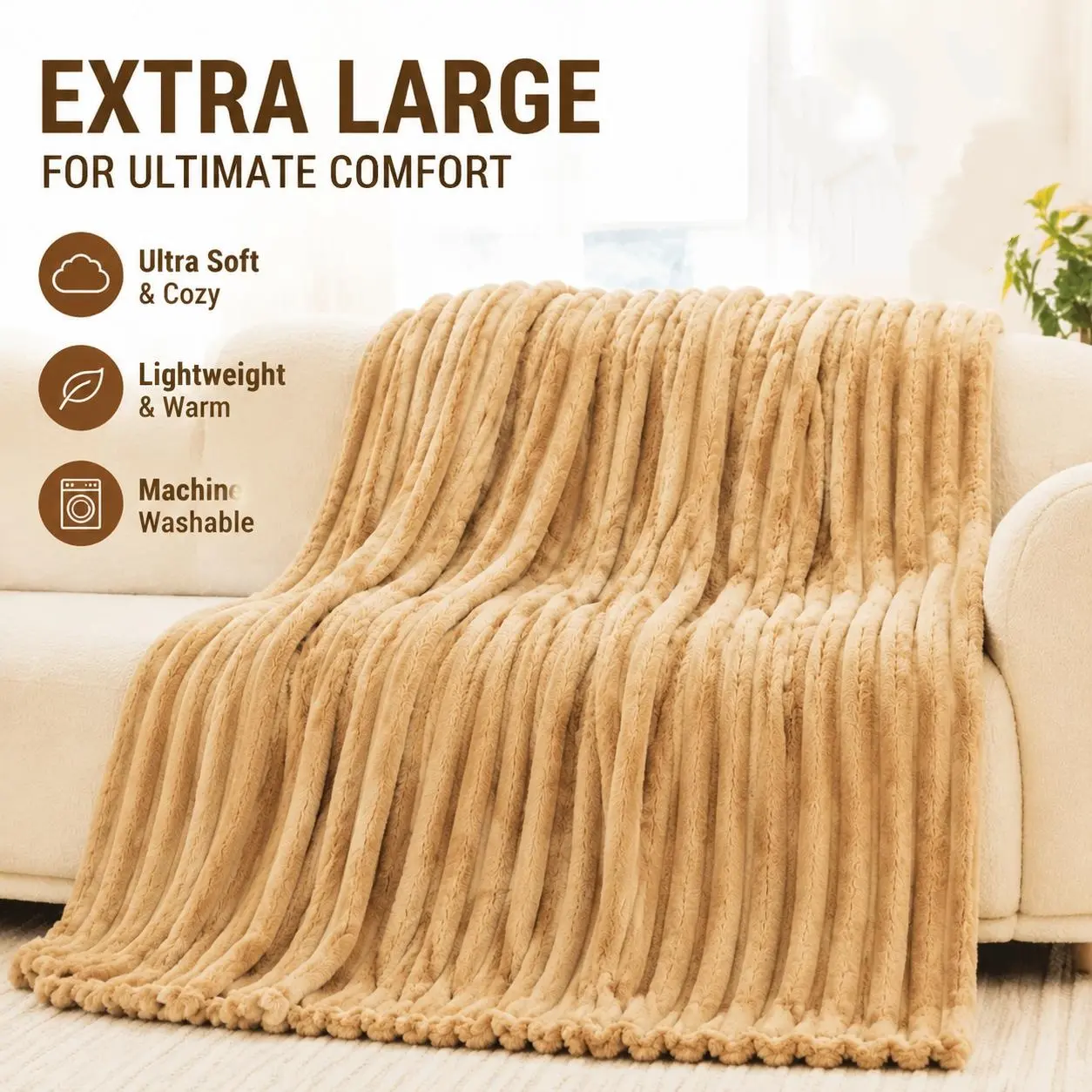 Fluffy Soft Blanket - 1-Piece All-Season Warm Plush Thick Sofa Throw, Skin-Friendly, Ideal for Mid-Day Naps & Office Use, Multiple Colors Available, Fluffy Blankets