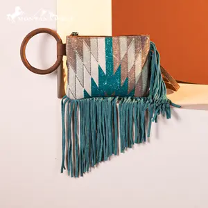 Montana West Aztec Print Fringe Handle Wristlet Clutch Crossbody Bag for Women