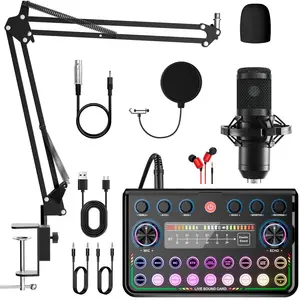 Professional Podcast Equipment Package, Live Sound Card Sound Control Equipment, Live Audio Mixer, BM-800 Condenser Microphone Set, DJ Sound Control Equipment for Music, Singing, Live Broadcast Party