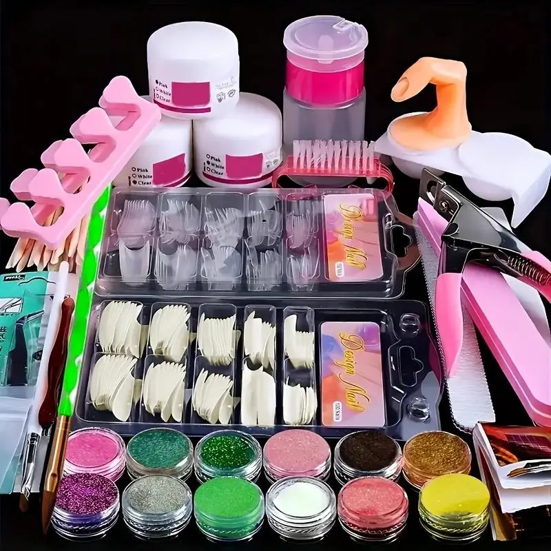 23 in 1 Acrylic Nail Kit for Beginners, 12 Color Glitter Acrylic Powder & Nails Extension Professional Nails Kit, Nail Kit Set Professional Acrylic wi