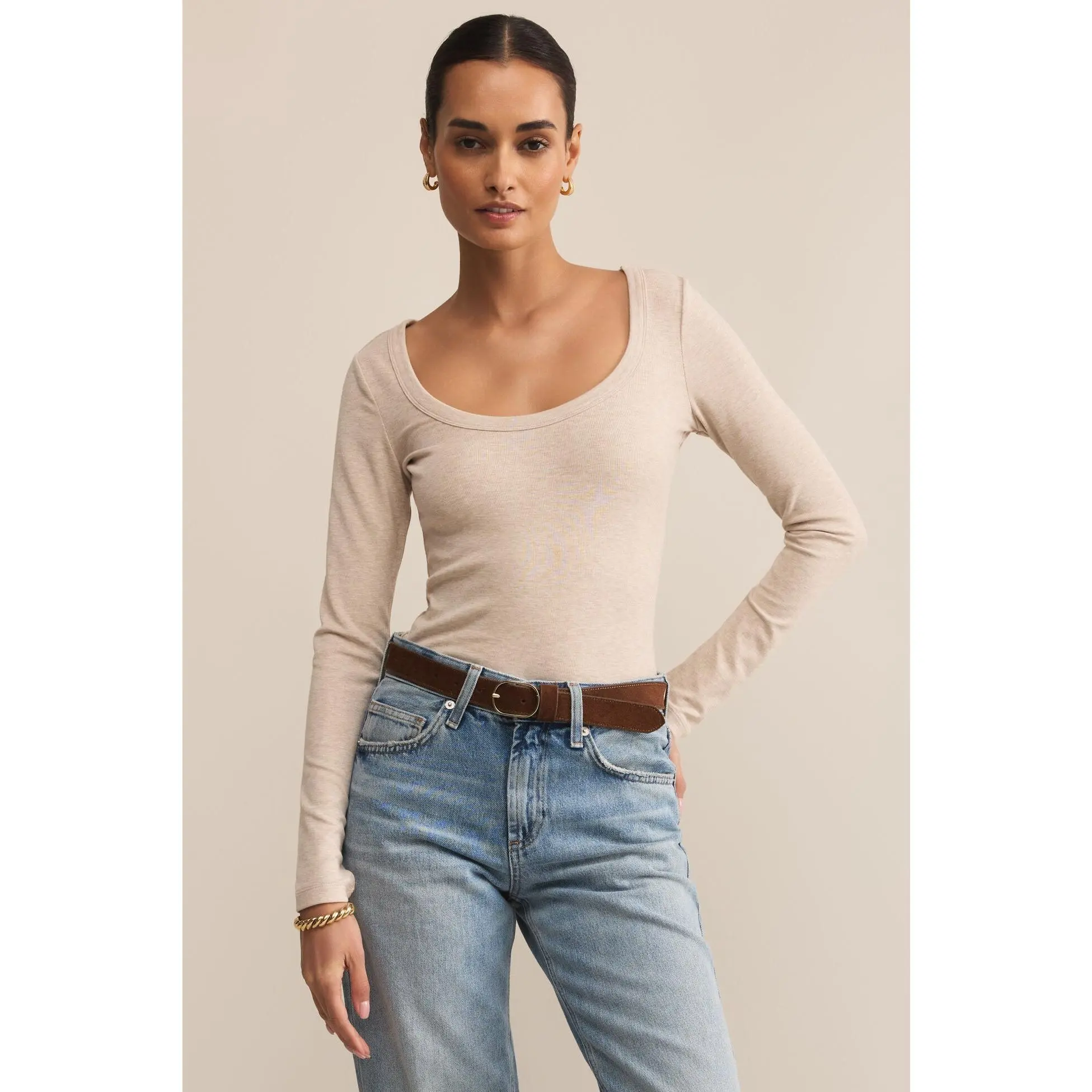 Second Skin Scoop Neck Top  - Oatmeal Heather